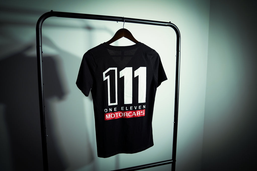 111 Motorcars V Neck Shirt in Black with the White Logo set